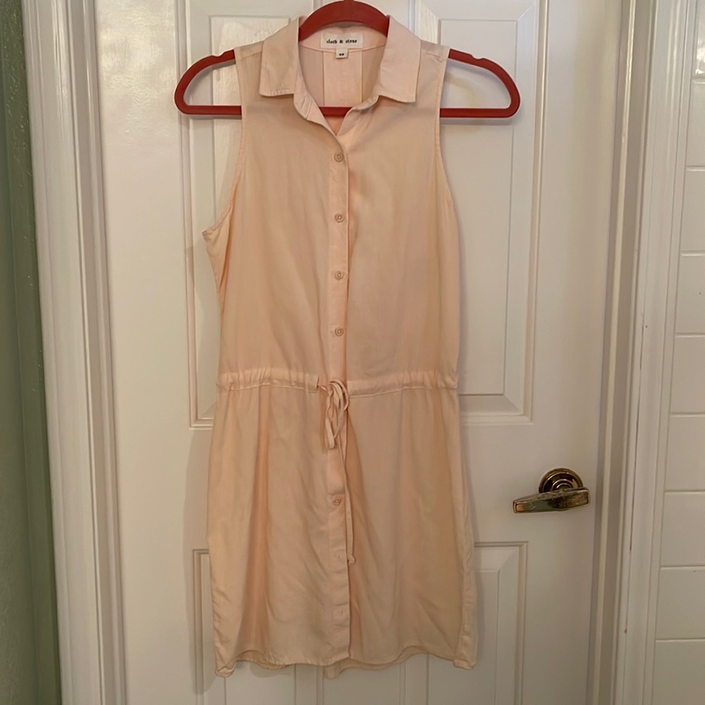 NWT Cloth & Stone mini shirt dress sleeveless pink tie waist summer dress XS